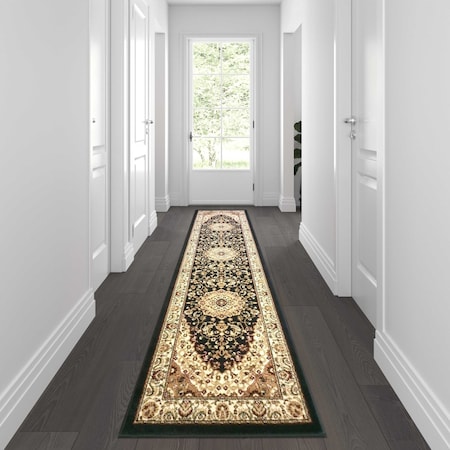 Flash Furniture Black 3' x 10' Traditional Persian Style Area Rug NR-RG9-310-BK-GG